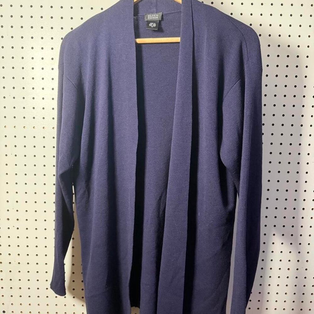 Eileen Fisher Navy Blue 100% Wool Cardigan Preppy Soft Comfortable Workwear